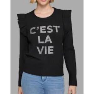 Karl Lagerfeld Paris C'est La Vie Women's Black Pullover Sweater Rhinestones NWT